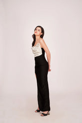 silver and black evening dress